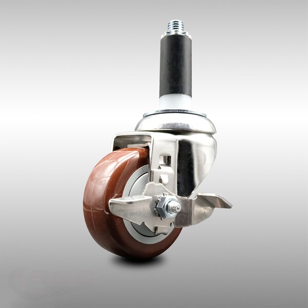 Service Caster 3 Inch 316SS Maroon Polyurethane Swivel 1 Inch Expanding Stem Caster Brake SCC-SS316EX20S314-PPUB-MRN-TLB-1 - main